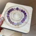 Macro detail of natural purple amethyst beaded bracelet with silver rhinestone accent charm - Amethyst Selection Style (With Gift Box)