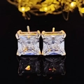 Elegant square-cut zircon stud earrings with two-tone gold and silver claw setting - Two-Tone White (E4878)