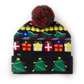 Black Christmas LED knit hat with colorful holiday patterns and manual ON/OFF button - Christmas Gift Box