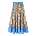 Bohemian tiered maxi skirt with high elastic waist and vibrant blue ethnic print pattern - XS / Vintage Blue