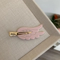 Pink resin wing hair clip with crystal accents and golden metal duckbill base - Light Pink Wings