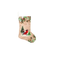 Brown Christmas stocking with printed bullfinch and gingerbread motifs on a white background - Large Bird and Tree