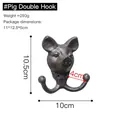 Vintage pig cast iron wall hook in dark brown finish, dimensions 10.5cm by 10cm - 8126 Pig Shape Double Hook