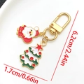 Cute Santa Claus and Christmas tree enamel keychain with golden metal clasp and ring - LS585-Santa Claus Christmas Tree U-shaped Keychain