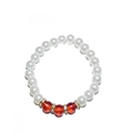 Elegant beaded bracelet with white faux pearls, red beads, and gold diamond spacers - Imitation Pearl Bracelet - Red