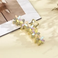 Elegant gold metal hair claw clip with colorful flower accents and sparkling rhinestones - Multicolor Rhinestone