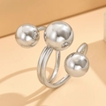 Anello aperto in acciaio inossidabile lucido argento con design barocco a tre sfere - J03333-Spirale a Tripla Sfera / Argento