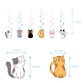 Cat theme party hanging swirl decorations with size details on white background - Hanging Cards And Swirls