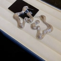 Detail of silver irregular wavy stud earrings with brushed metallic texture in a jewelry box - Silver Irregular Style (HE20525)