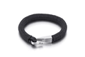 Schwarzes geflochtenes Lederarmband für Herren mit J-Hakenverschluss aus Edelstahl - Schwarzes geflochtenes Rindslederseil Silberner Hakenverschluss (KB62346-BD)