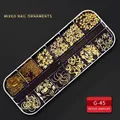 12-grid nail art kit with gold star and moon charms in a clear storage case - G-45 Style (Golden Mixed Shape Metal Sheets)