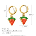 Size chart for 18K gold watermelon earrings with precise enamel pendant measurements - Watermelon