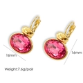 Detail of pink oval rhinestone earrings in gold steel with 16mm size and 7.6g weight - Rose Red
