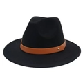 Classic black felt fedora hat with a brown leather belt and gold stud detail - M (56-58cm) / Black