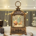 Vintage bronze Christmas lantern music box with Santa sleigh and swirling glitter - Santa in Reindeer Sleigh