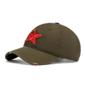 Army green distressed baseball cap with red star embroidery in a vintage military style - Army Green
