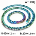 Set collana e bracciale a catena cubana da 12 mm in acciaio inossidabile arcobaleno - Colorato
