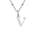 Silver stainless steel bead chain necklace with initial V pendant for women minimalist jewelry - Letter V / Silver