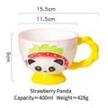 Pink ceramic panda mug with strawberry hood, yellow twist handle and 400ml capacity - Large Strawberry Panda