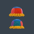 Detailed macro view of handmade crochet patterns in vibrant orange and purple yarn textures - M (56-58cm) / Patchwork Yellow Edge
