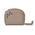 Cute taupe cat shaped coin purse with litchi texture and 3D ear detail and tail zipper - Khaki