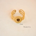 Detail of bohemian gold sun ring with brown stone inlay showing 13mm size and 2.1g weight - Sun Hollow Twist Ring (13mm)