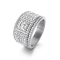Men's silver square gemstone ring with paved diamonds and brushed metal interior - Steel + White Stone
