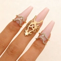 Golden nail ring set with zircon accents and hollow relief design for women - Golden Nail Ring 3pcs Set