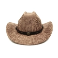 Détail d'un chapeau de cow-boy vintage avec texture marbrée et médaillon en bronze - M (56-58cm) / Kaki