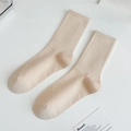 Beige cotton ribbed crew socks for women featuring a minimalist striped knit design - One Size / Khaki