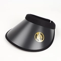 Detailed close-up of a black UPF50+ sun visor with wide brim and UV protection label - Black
