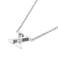Polished silver stainless steel letter X necklace with sparkling round rhinestones - Letter X Style (KN88611-KLB)