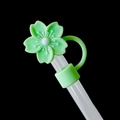 Light green cherry blossom silicone straw cover protector cap for reusable straws - Begonia-Green Petals White Pistil / 10mm