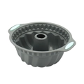 Gray silicone round cake mold with blue handles for heat-resistant chiffon baking - 8.5 Inch Savarin Cake Mold