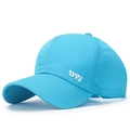 Bright blue high ponytail baseball cap featuring white DPJ embroidery on side - Lake Blue