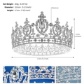Tiara da sposa di lusso in strass argento da 13,5 cm di diametro per feste di nozze - Argento Diamante Bianco (TS-J3148S)