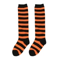 Close-up of knit fabric texture on black and orange striped over-knee high socks - One Size (7-12Y) / Orange & Black Stripes