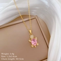 Detail of gold sea turtle pendant featuring a large pink crystal and pavé stones - Titanium Steel Chain + Copper Pendant / Sea Turtle Pendant Necklace (D139)