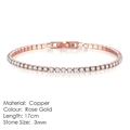 Classic tennis bracelet in rose gold finish with 3mm white zircons and 17cm copper chain - 3mm Rose Gold 17cm