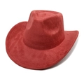 Close-up of the textured red suede material and curved brim of the classic western cowboy hat - M (56-58cm) / Caramel color