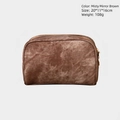 Brown vintage wash textured makeup bag with gold zipper and 20x11x16cm dimensions - Coffee Semicircle