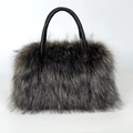 Chic grey faux fur tote bag with black leather handles and high-capacity square design - Dark Gray