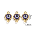 7mm blue evil eye double-loop connector in 18K gold plated stainless steel for jewelry DIY - Double Hole / Gold-Dark Blue