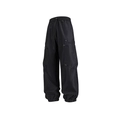 Pantalones cargo negros holgados para hombre con múltiples bolsillos y cordón - M / Negro