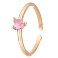 Gold adjustable open ring featuring a sparkling heart-shaped pink zircon gemstone - KC Gold Pink Simple Heart