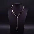 Y-shaped necklace with baroque pearls, gold chain, and pearl-set safety pin pendant - Simple Long Sweater Chain Pendant (Style 10)
