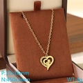 18K gold plated stainless steel heart necklace with moon and star mother-child pendant - Moon Star Heart With Rhinestone (KN292755-Z)