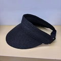 Elegant black woven raffia open top sun hat with wide brim and adjustable strap - M (56-58cm) / Black