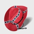 Red straw cowboy hat with stars and stripes band and adjustable chin strap - Confederate Flag Pattern/Red