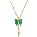 Vergulde vlinderketting met groene jade hanger en metalen kwastjes op een witte achtergrond - Titanium Stalen Ketting + Koperen Hanger / Groene Vlinder (H210)